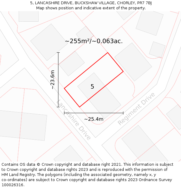 5, LANCASHIRE DRIVE, BUCKSHAW VILLAGE, CHORLEY, PR7 7BJ: Plot and title map