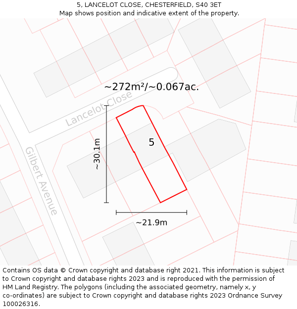 5, LANCELOT CLOSE, CHESTERFIELD, S40 3ET: Plot and title map