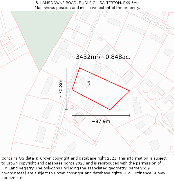 5, LANSDOWNE ROAD, BUDLEIGH SALTERTON, EX9 6AH: Plot and title map