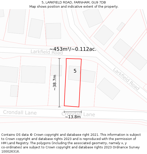 5, LARKFIELD ROAD, FARNHAM, GU9 7DB: Plot and title map