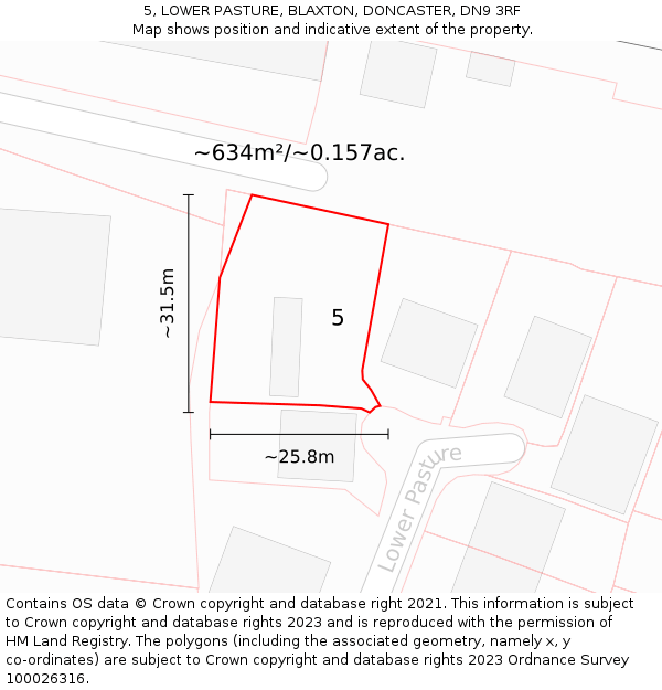 5, LOWER PASTURE, BLAXTON, DONCASTER, DN9 3RF: Plot and title map