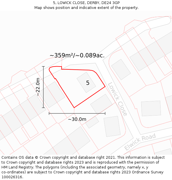 5, LOWICK CLOSE, DERBY, DE24 3GP: Plot and title map
