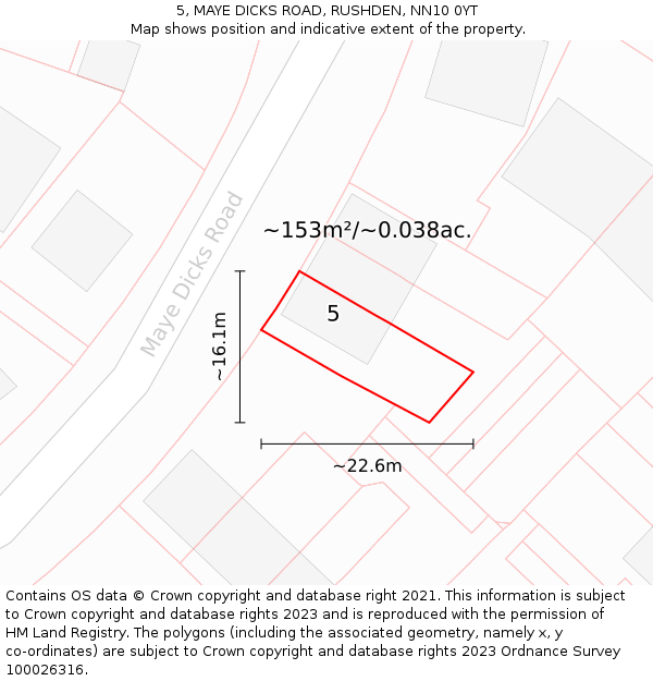 5, MAYE DICKS ROAD, RUSHDEN, NN10 0YT: Plot and title map