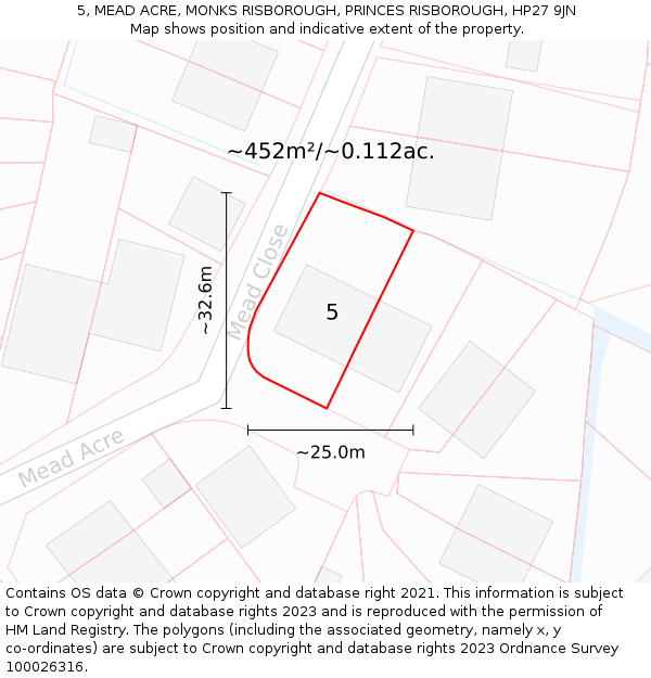 5, MEAD ACRE, MONKS RISBOROUGH, PRINCES RISBOROUGH, HP27 9JN: Plot and title map