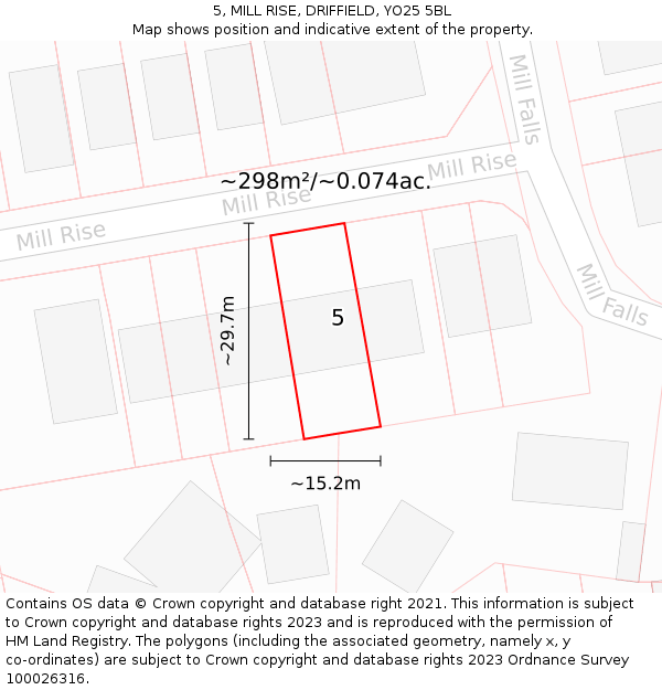 5, MILL RISE, DRIFFIELD, YO25 5BL: Plot and title map
