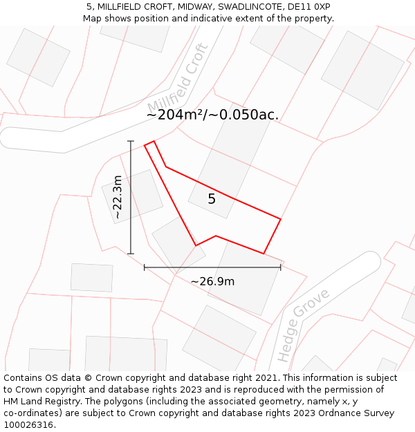 5, MILLFIELD CROFT, MIDWAY, SWADLINCOTE, DE11 0XP: Plot and title map