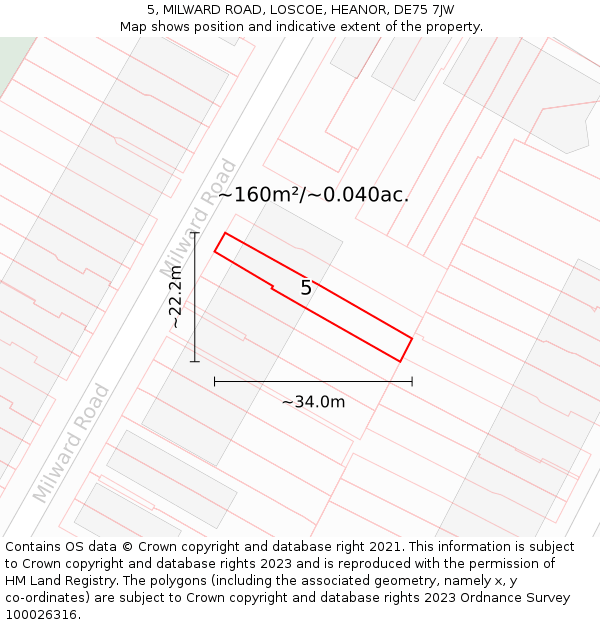 5, MILWARD ROAD, LOSCOE, HEANOR, DE75 7JW: Plot and title map