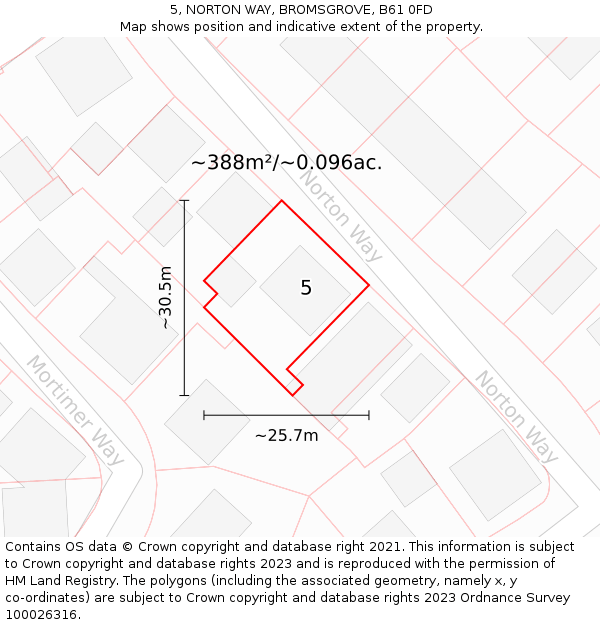 5, NORTON WAY, BROMSGROVE, B61 0FD: Plot and title map