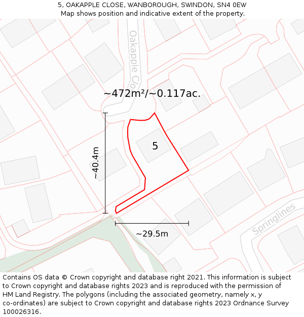 5, OAKAPPLE CLOSE, WANBOROUGH, SWINDON, SN4 0EW: Plot and title map