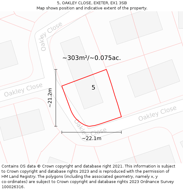 5, OAKLEY CLOSE, EXETER, EX1 3SB: Plot and title map