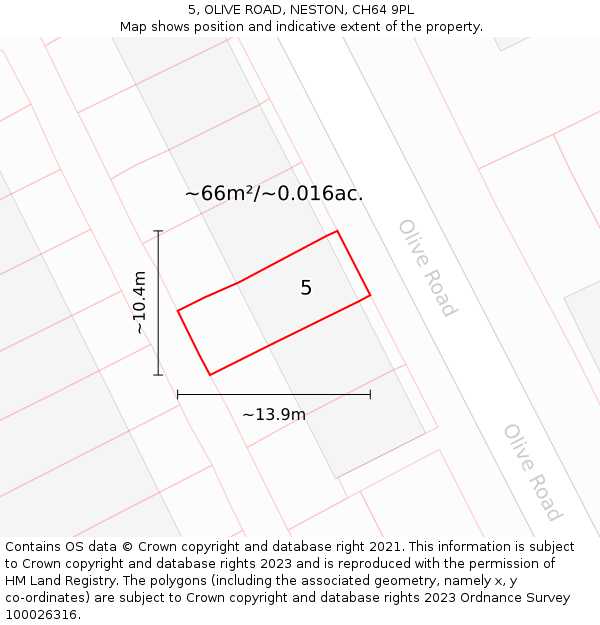 5, OLIVE ROAD, NESTON, CH64 9PL: Plot and title map