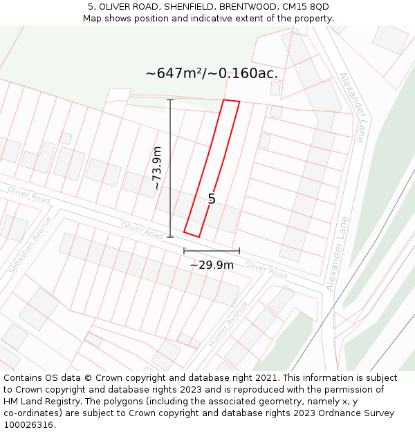 5, OLIVER ROAD, SHENFIELD, BRENTWOOD, CM15 8QD: Plot and title map