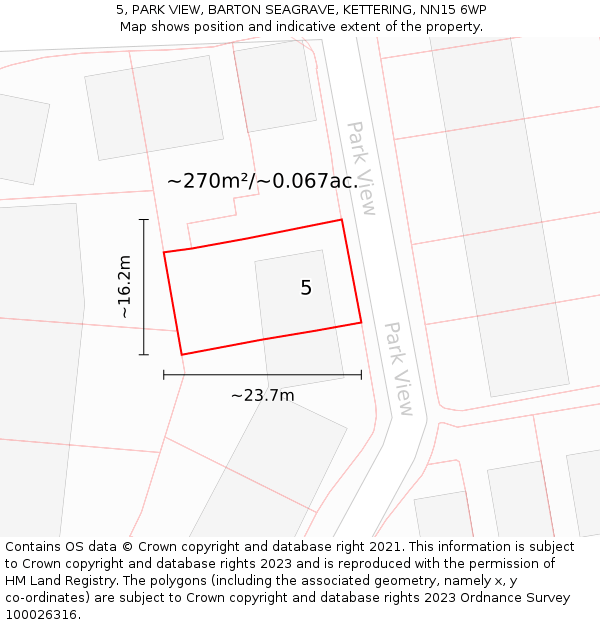 5, PARK VIEW, BARTON SEAGRAVE, KETTERING, NN15 6WP: Plot and title map
