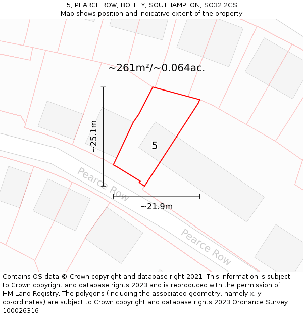 5, PEARCE ROW, BOTLEY, SOUTHAMPTON, SO32 2GS: Plot and title map