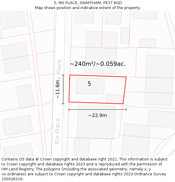 5, RIX PLACE, SWAFFHAM, PE37 8GD: Plot and title map