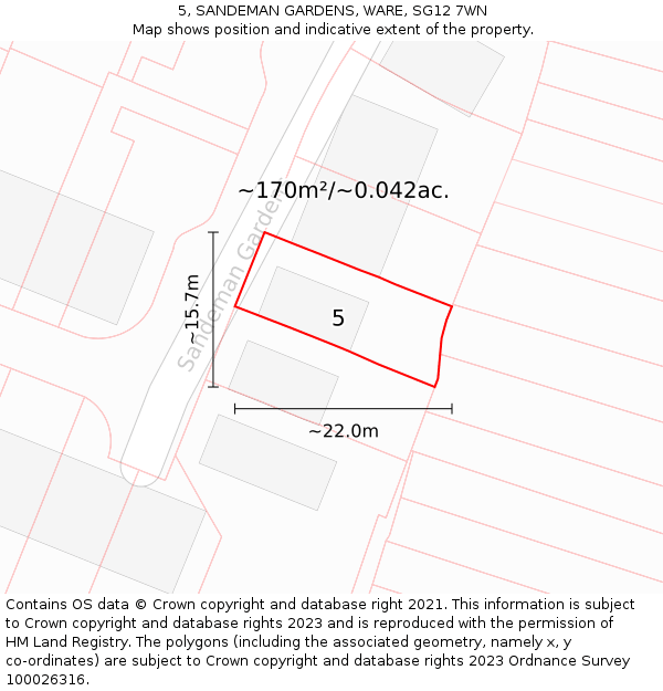 5, SANDEMAN GARDENS, WARE, SG12 7WN: Plot and title map