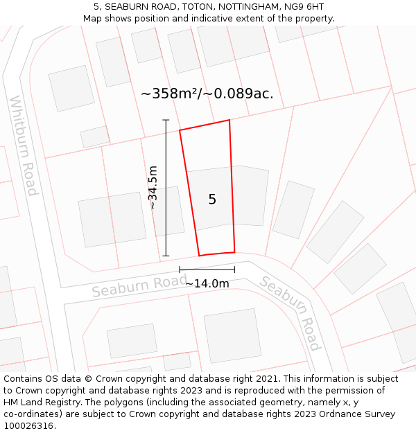 5, SEABURN ROAD, TOTON, NOTTINGHAM, NG9 6HT: Plot and title map