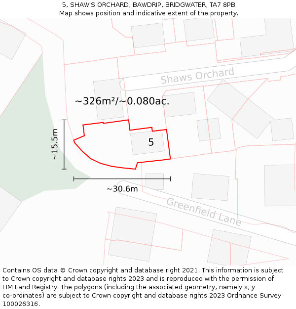 5, SHAW'S ORCHARD, BAWDRIP, BRIDGWATER, TA7 8PB: Plot and title map