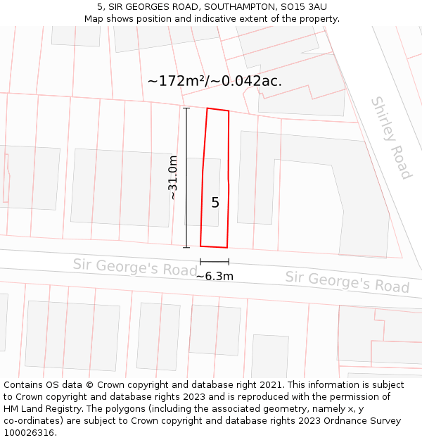 5, SIR GEORGES ROAD, SOUTHAMPTON, SO15 3AU: Plot and title map