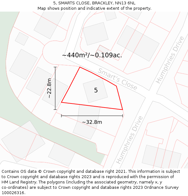 5, SMARTS CLOSE, BRACKLEY, NN13 6NL: Plot and title map