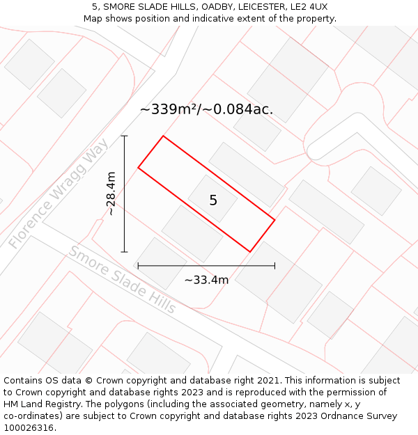 5, SMORE SLADE HILLS, OADBY, LEICESTER, LE2 4UX: Plot and title map