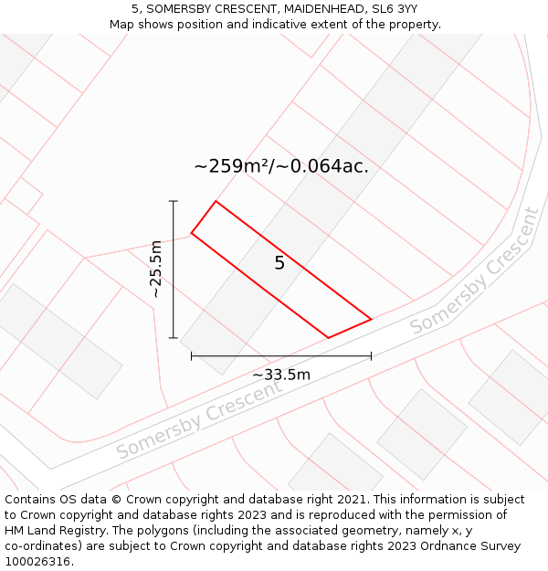 5, SOMERSBY CRESCENT, MAIDENHEAD, SL6 3YY: Plot and title map