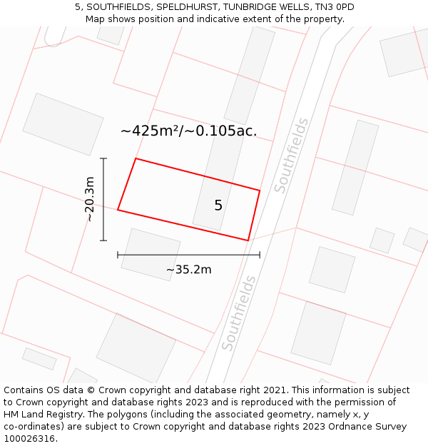 5, SOUTHFIELDS, SPELDHURST, TUNBRIDGE WELLS, TN3 0PD: Plot and title map
