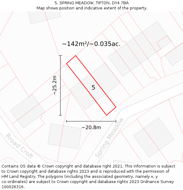 5, SPRING MEADOW, TIPTON, DY4 7BA: Plot and title map