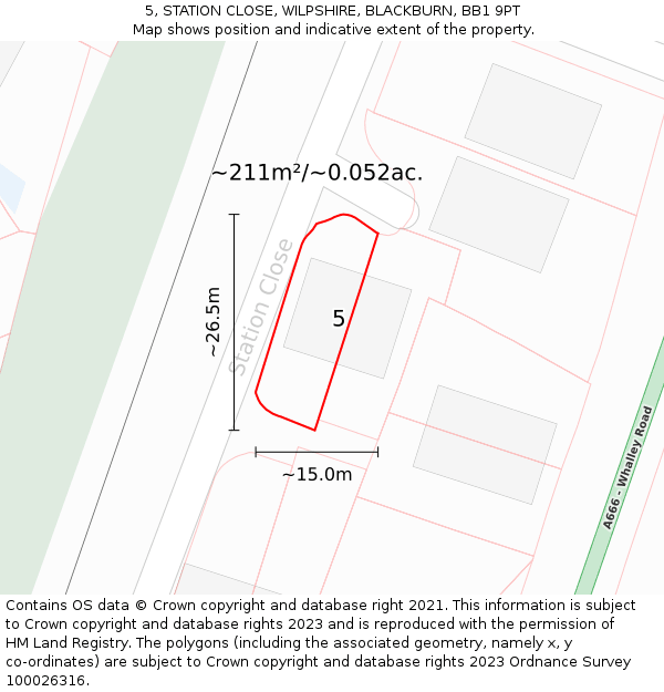 5, STATION CLOSE, WILPSHIRE, BLACKBURN, BB1 9PT: Plot and title map