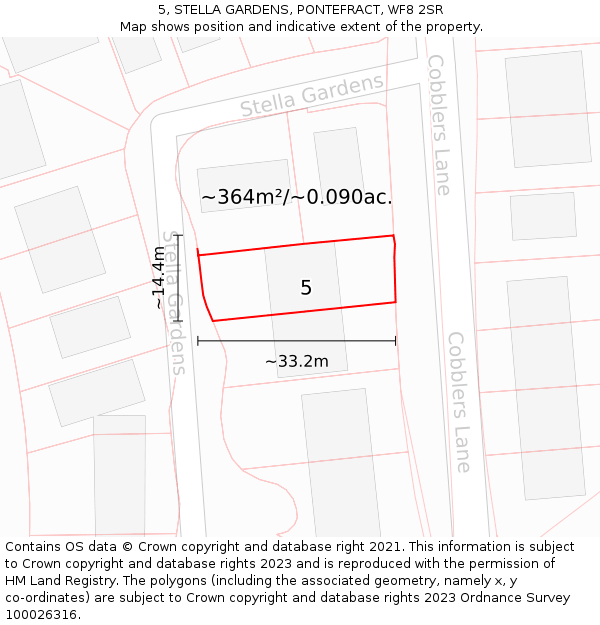 5, STELLA GARDENS, PONTEFRACT, WF8 2SR: Plot and title map