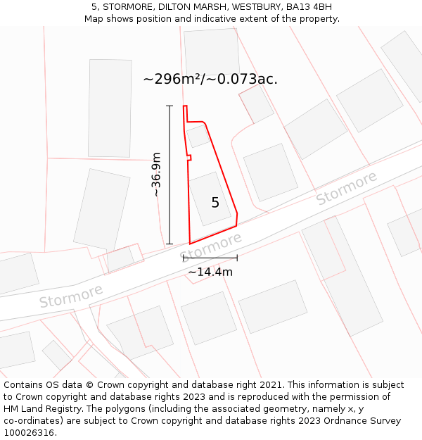 5, STORMORE, DILTON MARSH, WESTBURY, BA13 4BH: Plot and title map