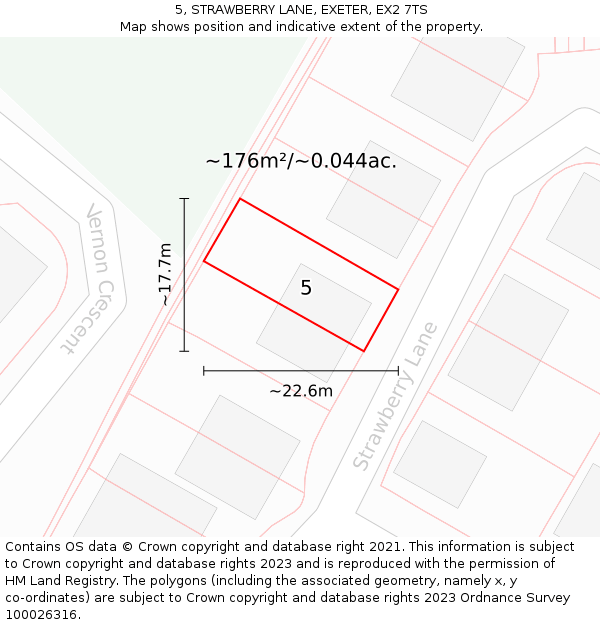 5, STRAWBERRY LANE, EXETER, EX2 7TS: Plot and title map