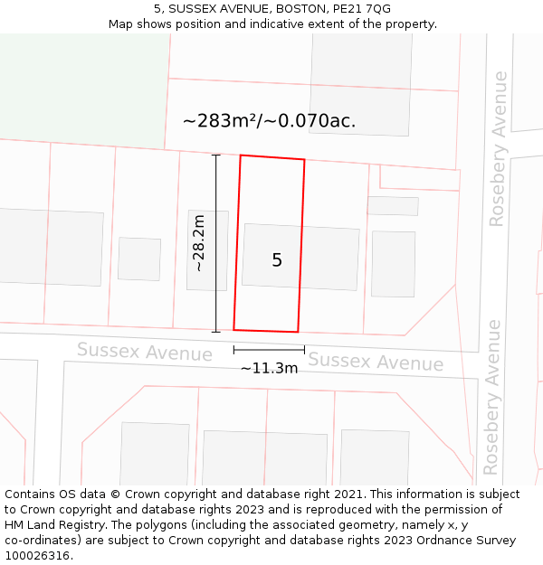 5, SUSSEX AVENUE, BOSTON, PE21 7QG: Plot and title map