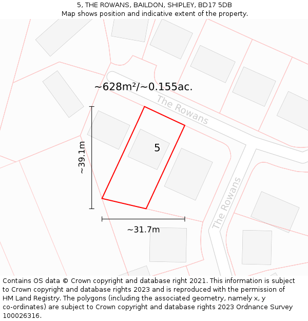 5, THE ROWANS, BAILDON, SHIPLEY, BD17 5DB: Plot and title map