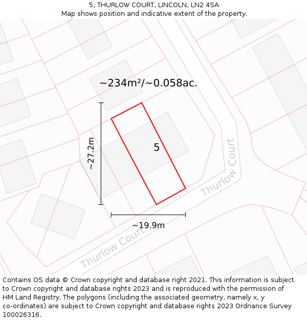 5, THURLOW COURT, LINCOLN, LN2 4SA: Plot and title map