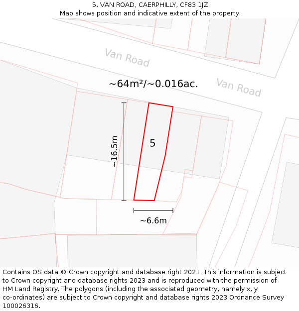 5, VAN ROAD, CAERPHILLY, CF83 1JZ: Plot and title map