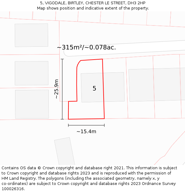 5, VIGODALE, BIRTLEY, CHESTER LE STREET, DH3 2HP: Plot and title map