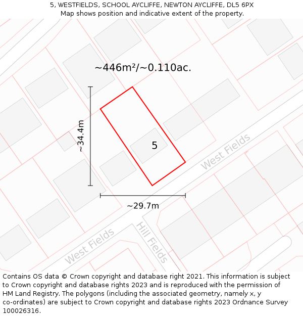 5, WESTFIELDS, SCHOOL AYCLIFFE, NEWTON AYCLIFFE, DL5 6PX: Plot and title map