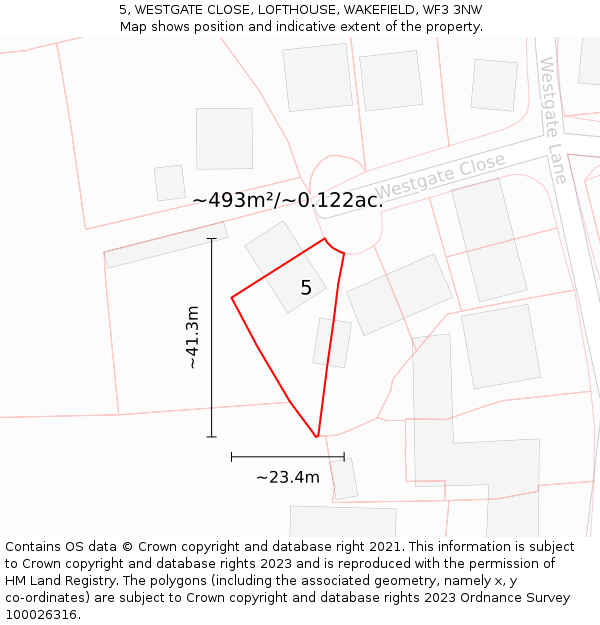 5, WESTGATE CLOSE, LOFTHOUSE, WAKEFIELD, WF3 3NW: Plot and title map