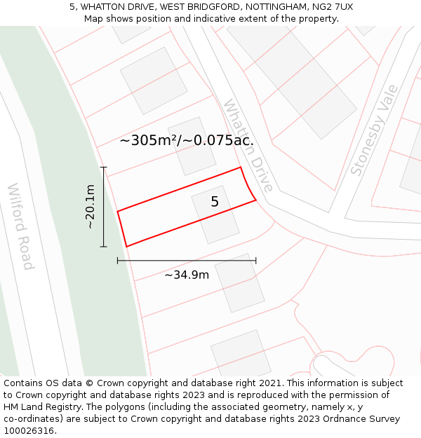5, WHATTON DRIVE, WEST BRIDGFORD, NOTTINGHAM, NG2 7UX: Plot and title map