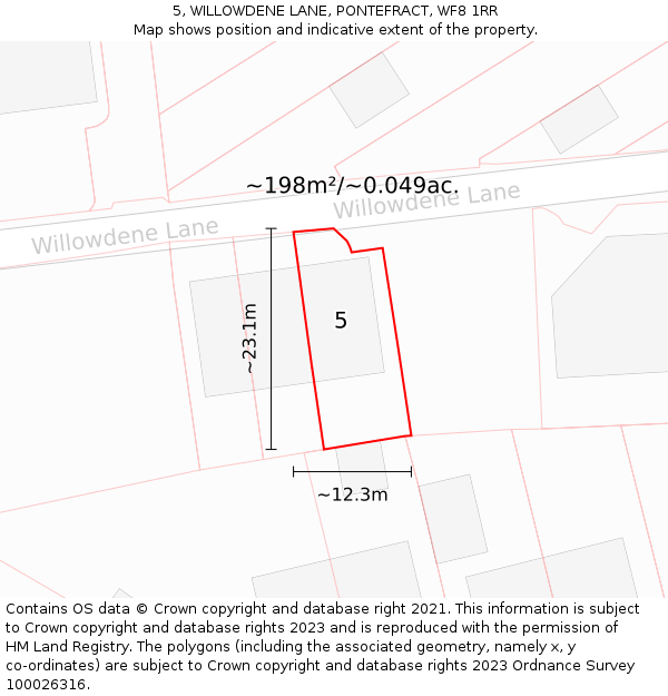 5, WILLOWDENE LANE, PONTEFRACT, WF8 1RR: Plot and title map