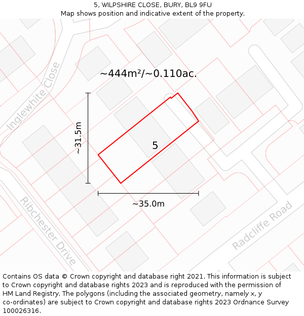 5, WILPSHIRE CLOSE, BURY, BL9 9FU: Plot and title map