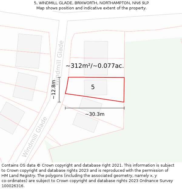 5, WINDMILL GLADE, BRIXWORTH, NORTHAMPTON, NN6 9LP: Plot and title map