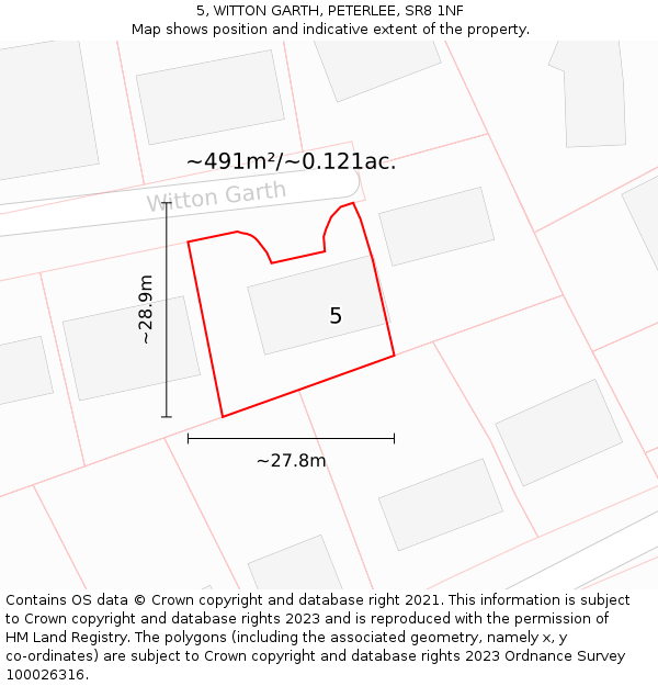 5, WITTON GARTH, PETERLEE, SR8 1NF: Plot and title map