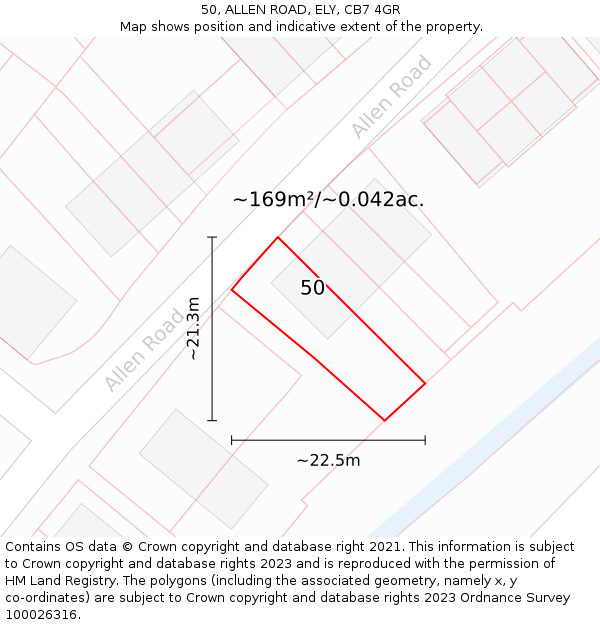 50, ALLEN ROAD, ELY, CB7 4GR: Plot and title map