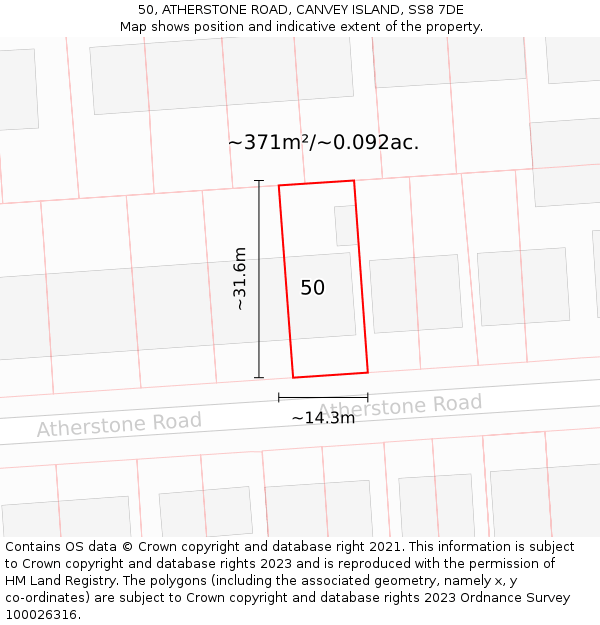 50, ATHERSTONE ROAD, CANVEY ISLAND, SS8 7DE: Plot and title map