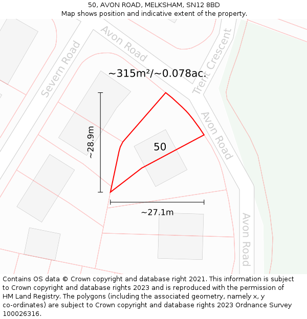 50, AVON ROAD, MELKSHAM, SN12 8BD: Plot and title map