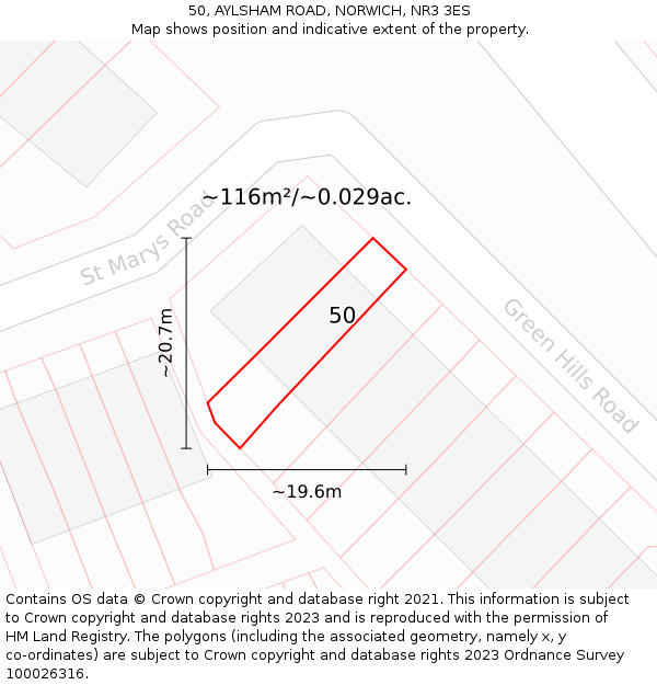 50, AYLSHAM ROAD, NORWICH, NR3 3ES: Plot and title map