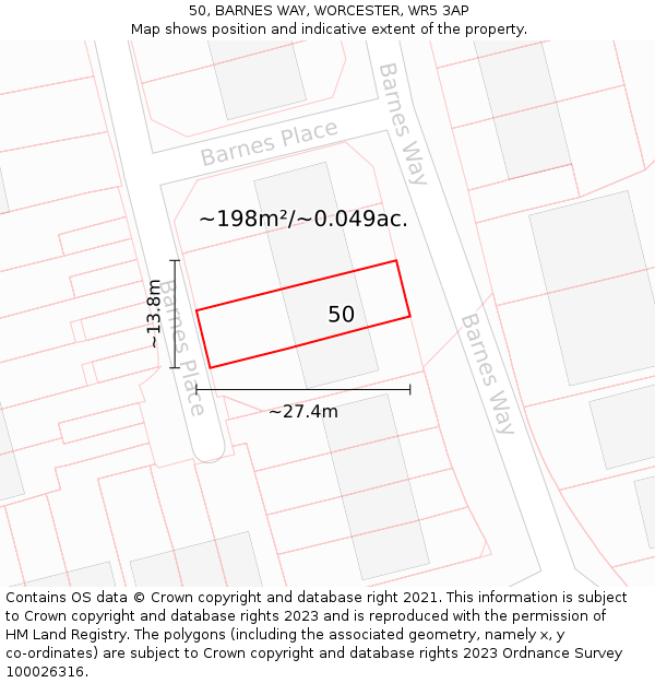 50, BARNES WAY, WORCESTER, WR5 3AP: Plot and title map