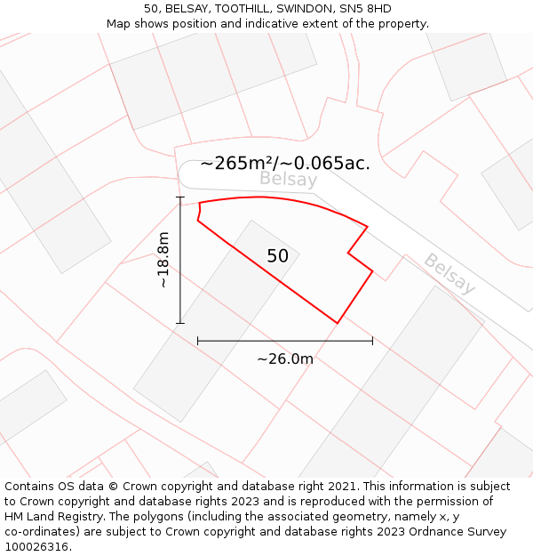 50, BELSAY, TOOTHILL, SWINDON, SN5 8HD: Plot and title map